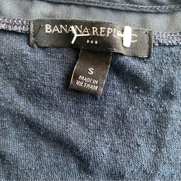 Banana Republic Navy Blue Linen Tank Top Sheer Panel Trim U shaped Neckline S - Picture 5 of 6